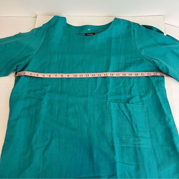 Toofan teal linen 1X blouse with buttons down arm - Picture 13 of 14